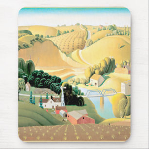 Grant Wood - Stone City, Iowa, fine art painting, Mouse Pad