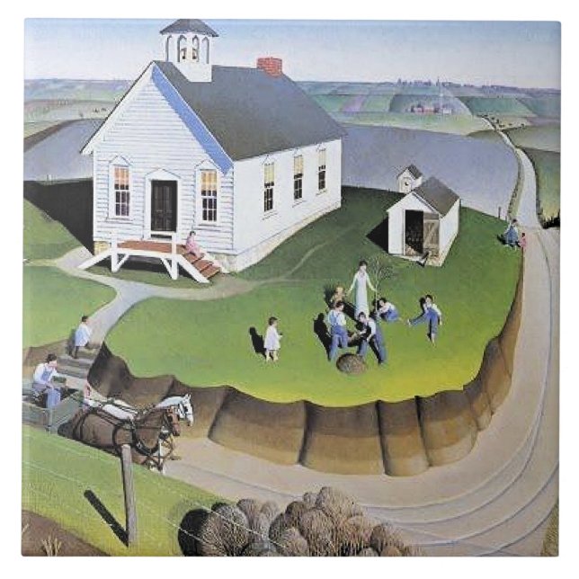 Grant Wood's Arbor Day artwork Tile (Front)