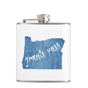 Grants Pass Oregon Wood Grain Hip Flask