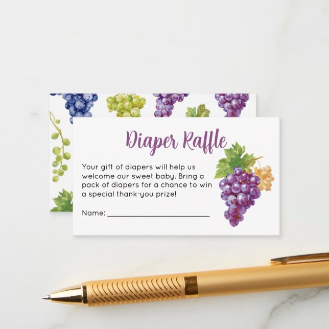 Grape Baby Shower Diaper Raffle Ticket Enclosure Card (Front/Back In Situ)