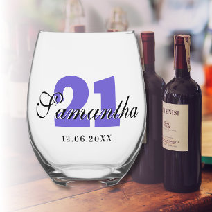 Grape Birthday Number   Black 3D Name Date Stemless Wine Glass
