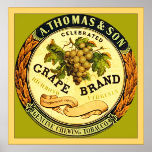 Grape Brand ~ Vintage Chewing Tobacco Label Poster