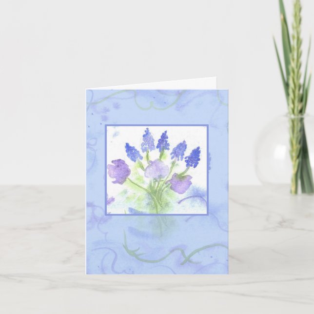 Grape Hyacinth Sweet Pea Watercolor Thank You Card (Front)