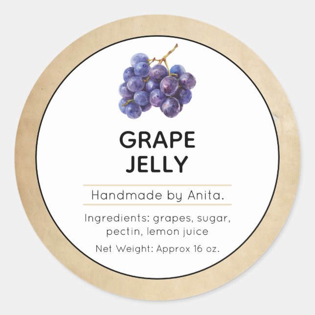 Grape Jam  or Jelly Canning Jar Label  (Front)