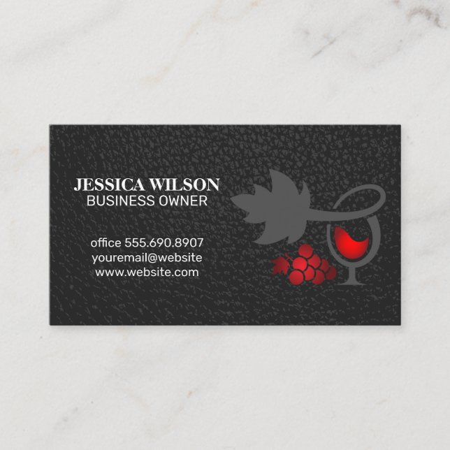 Grape Leaf Wine Grapes and Glass Business Card (Front)