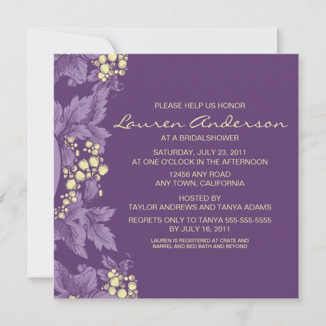 Grape Leaves Bridal Shower Invitation (Front)