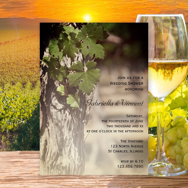 Grape Leaves Vineyard Winery Wedding Shower Invitation (Creator Uploaded)