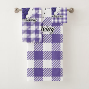 Grape on Violet Plaid - Happy Thanksgiving Bath Towel Set
