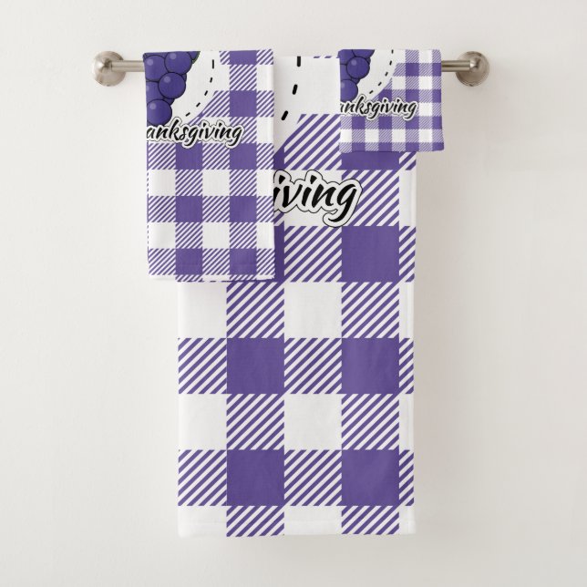 Grape on Violet Plaid - Happy Thanksgiving Bath Towel Set (Insitu)
