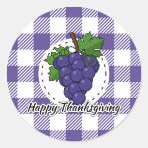 Grape on Violet Plaid - Happy Thanksgiving Classic Round Sticker