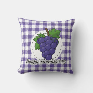 Grape on Violet Plaid - Happy Thanksgiving Cushion