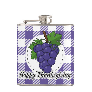 Grape on Violet Plaid - Happy Thanksgiving Hip Flask