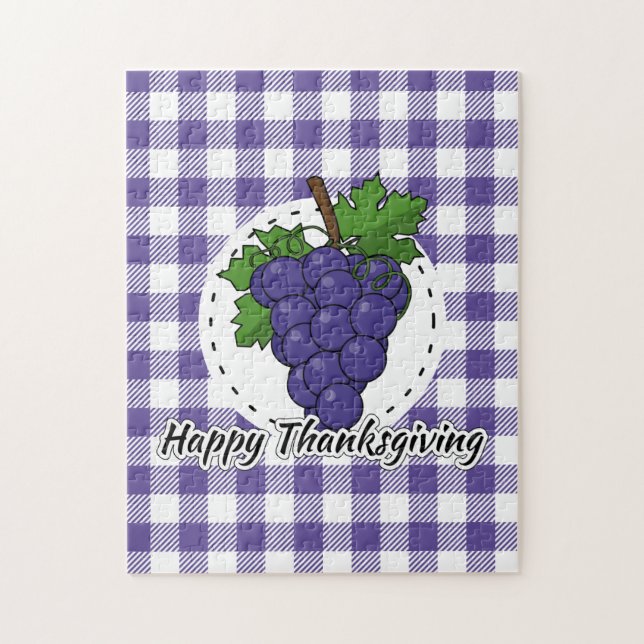 Grape on Violet Plaid - Happy Thanksgiving Jigsaw Puzzle (Vertical)