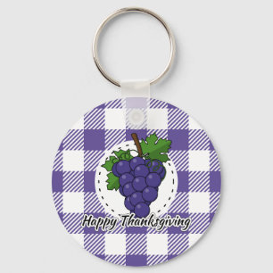 Grape on Violet Plaid - Happy Thanksgiving Key Ring