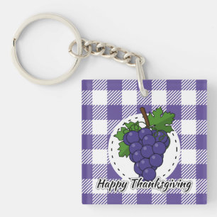 Grape on Violet Plaid - Happy Thanksgiving Key Ring