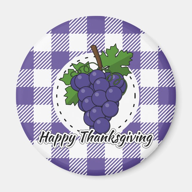 Grape on Violet Plaid - Happy Thanksgiving Magnet (Front)