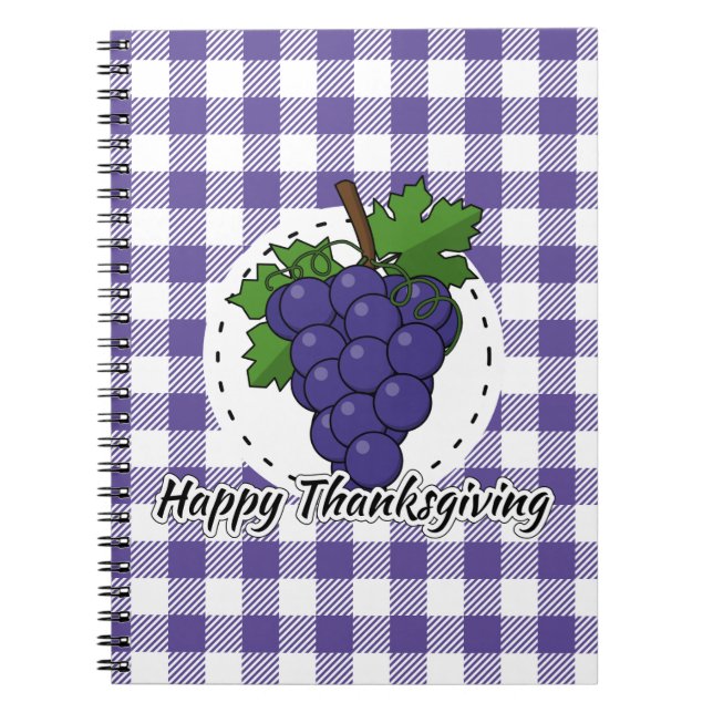 Grape on Violet Plaid - Happy Thanksgiving Notebook (Front)