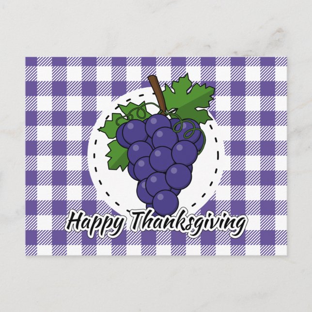 Grape on Violet Plaid - Happy Thanksgiving Postcard (Front)