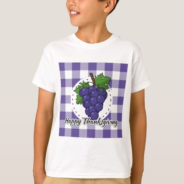 Grape on Violet Plaid - Happy Thanksgiving T-Shirt (Front)