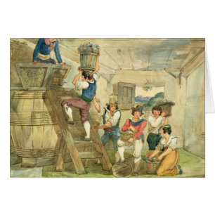 Grape-pickers carrying grapes to the press