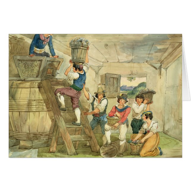 Grape-pickers carrying grapes to the press (Front Horizontal)
