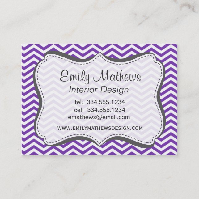 Grape Purple Chevron Stripes Business Card (Front)