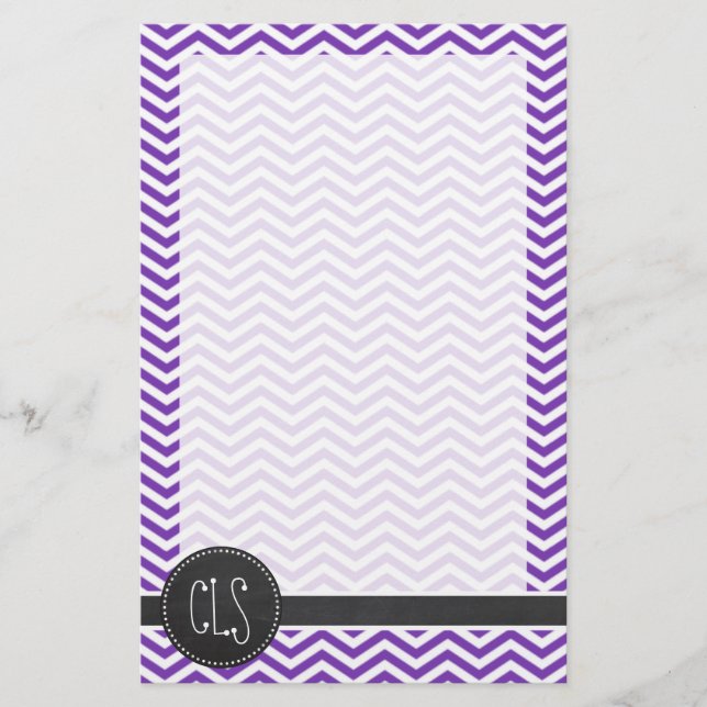 Grape Purple Chevron Stripes; Chalkboard look Stationery (Front)