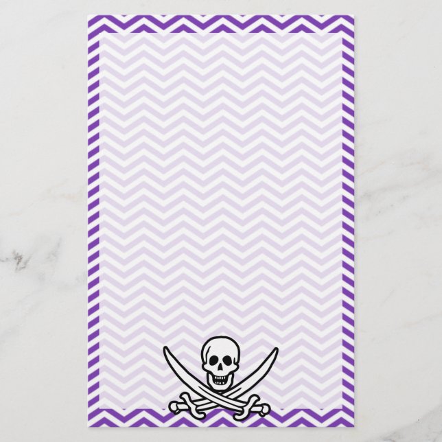 Grape Purple Chevron Stripes; Jolly Roger Stationery (Front)