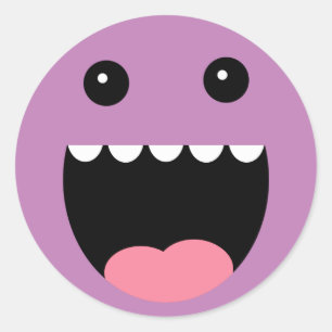 Grape Purple "Chompy" Monster Face Classic Round Sticker
