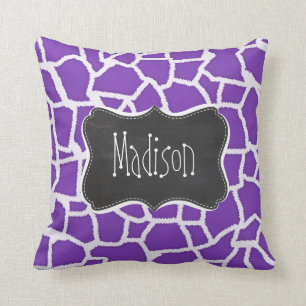 Grape Purple Giraffe Animal Print; Chalkboard look Cushion