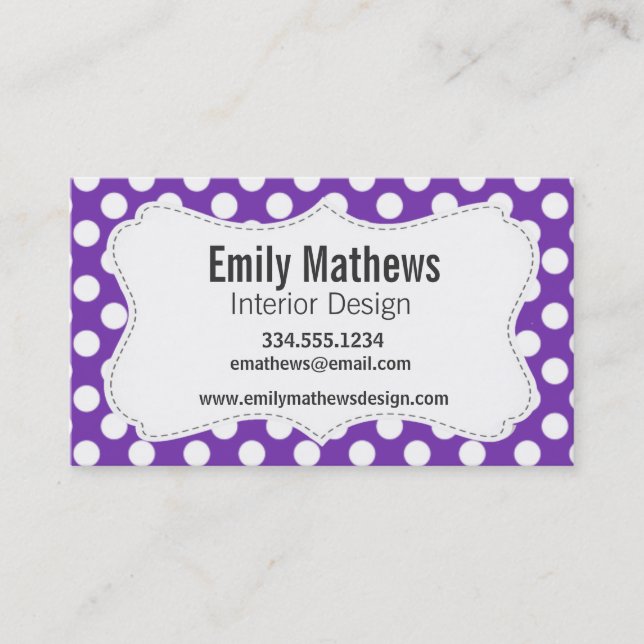 Grape Purple Polka Dots Business Card (Front)