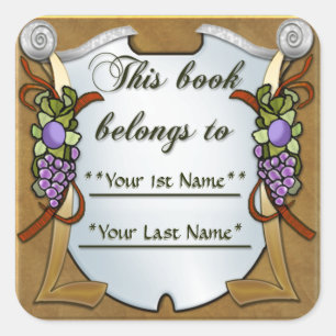 Grape Swags (Personalised Bookplate Sticker) Square Sticker