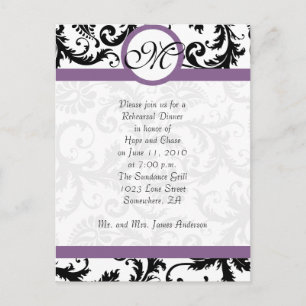 Grape Trim Black Damask Swirls Rehearsal Dinner Postcard