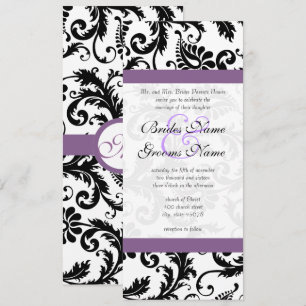 Grape Trim Black Damask Swirls Wedding Invitation