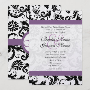 Grape Trim Black Damask Swirls Wedding Invitation