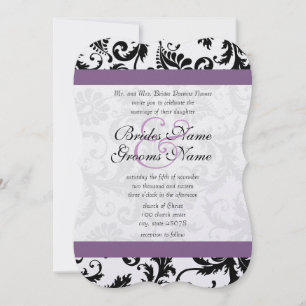 Grape Trim Black Damask Swirls Wedding Invitation