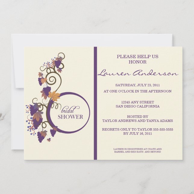 Grape Vine Bridal Shower Invitation (Front)