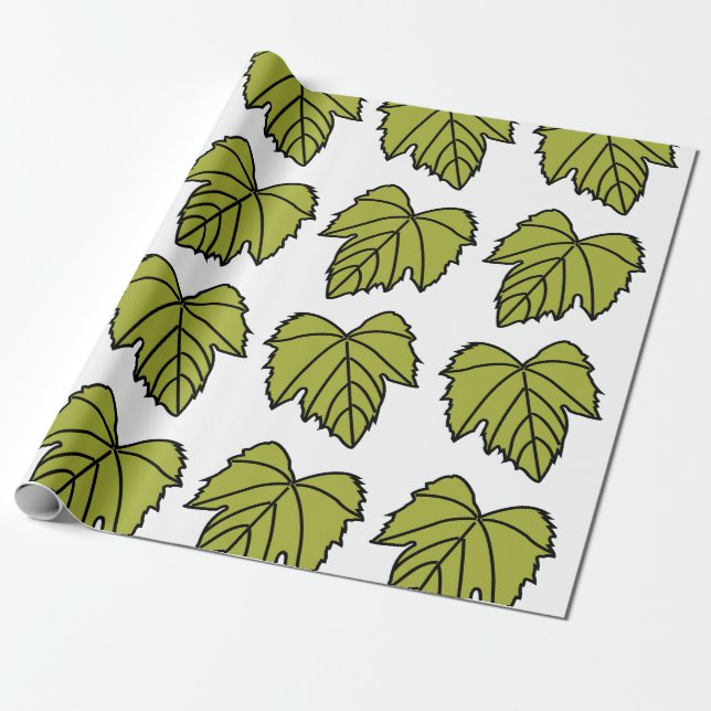 Grape Vine Green Leaves Vines Wrapping Paper (Unrolled)