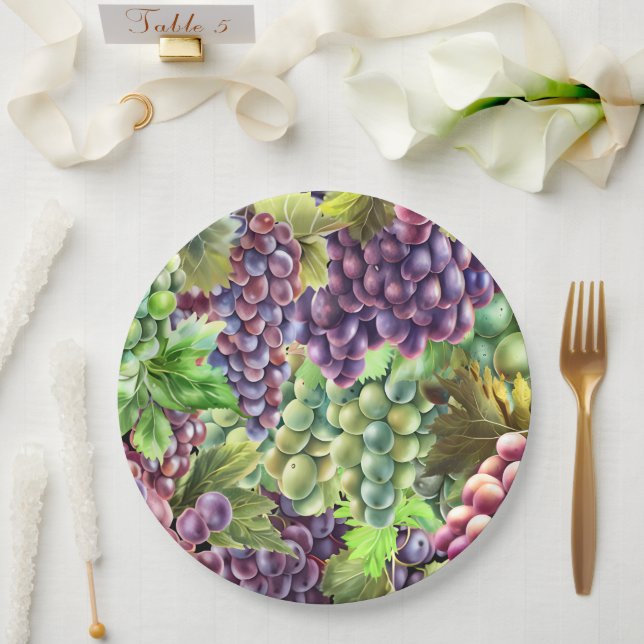 Grape vine red green bunches grapevine vineyard paper plate (Wedding)