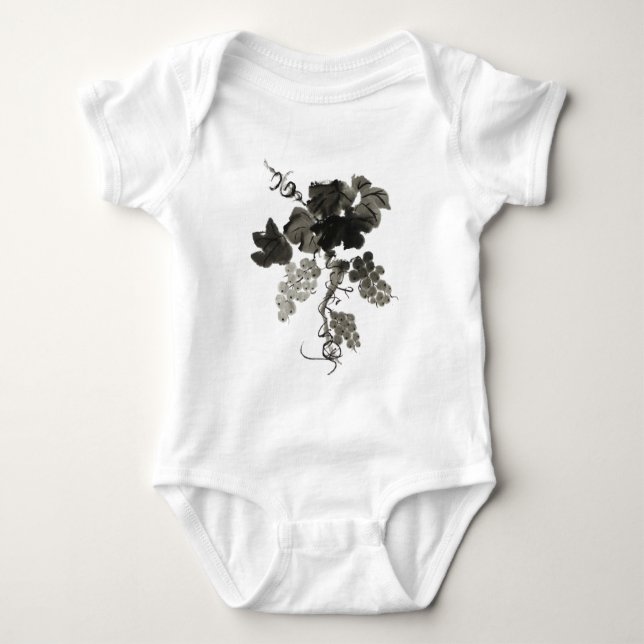 Grape Vine, Sumi-e Baby Bodysuit (Front)