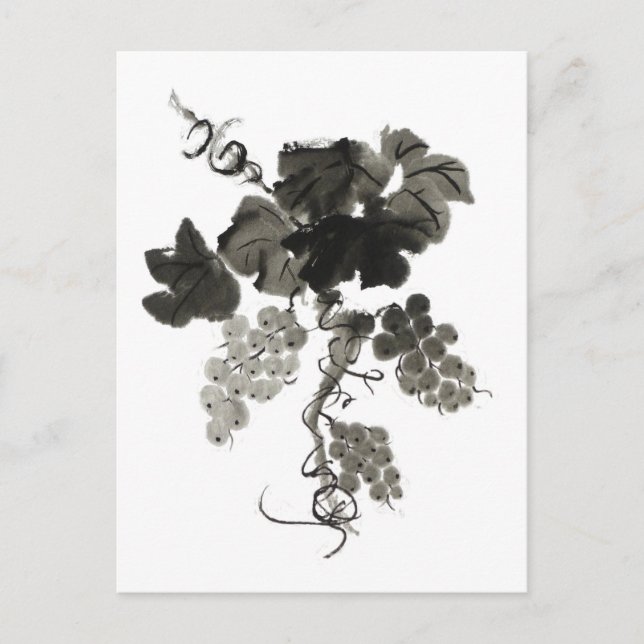 Grape Vine, Sumi-e Postcard (Front)
