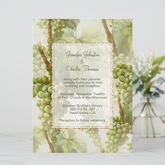 Grape Vines Winery Themed Large Wedding Invitation (Standing Front)