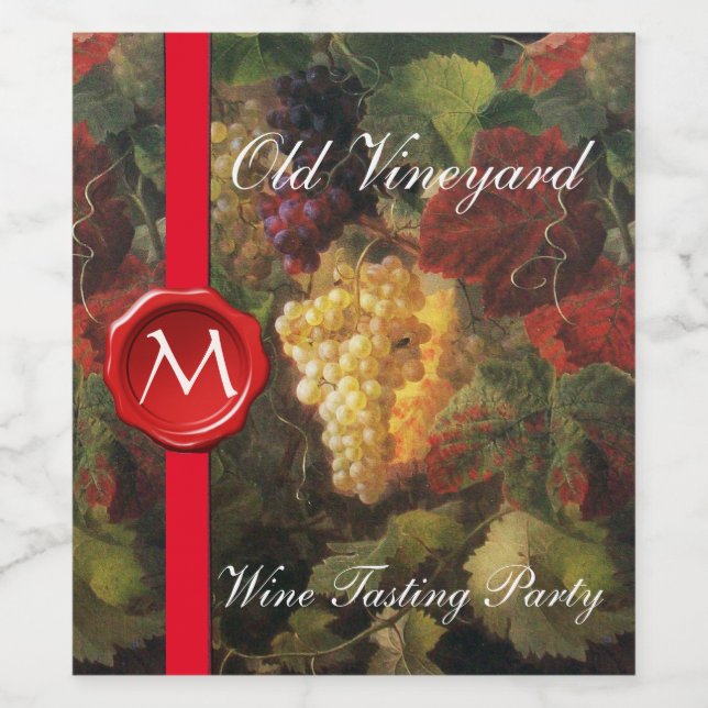 GRAPE VINEYARD WINE TASTING Red Wax Seal Monogram Label (Single Label)