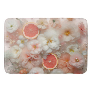 Grapefruit and Flowers Abstract Bath Mat