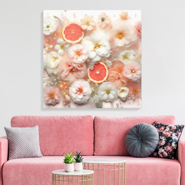 Grapefruit and Flowers Abstract Canvas Print (Insitu(LivingRoom))
