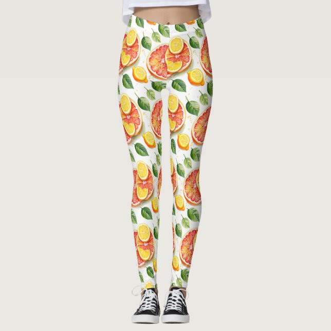 Grapefruit and Lemons Watercolor Citrus  Leggings (Front)
