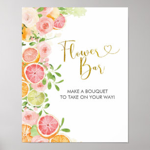 Grapefruit Citrus Bridal Shower Flower Bar Poster