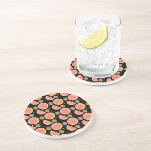 Grapefruit Garden Greenery Fruit Black Coaster