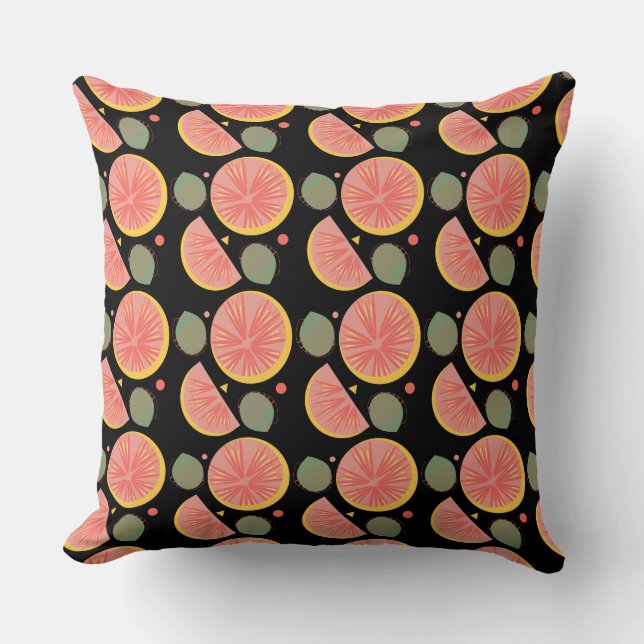 Grapefruit Garden Greenery Fruit Black Cushion (Front)