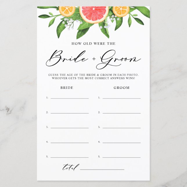 Grapefruit How Old Was the Bride and Groom Game (Front)